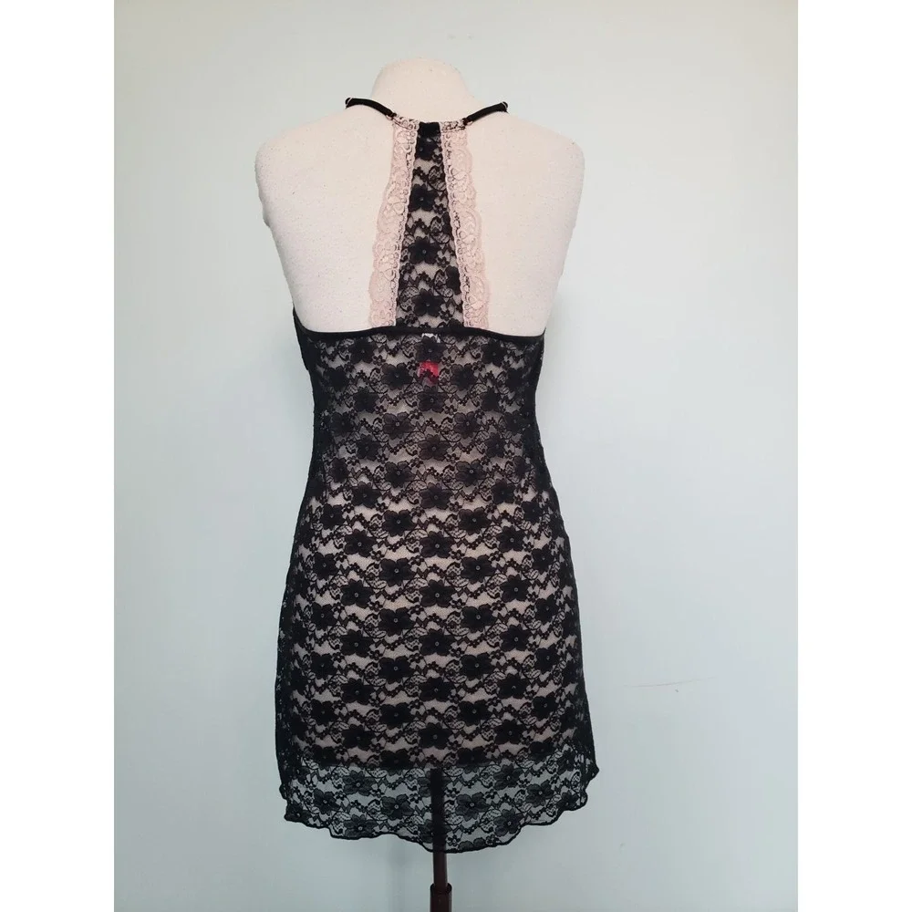 Cosmopolitan Women L Slip Dress Lingerie Pink Sheer Lace Mesh Y2K Racerback Sexy